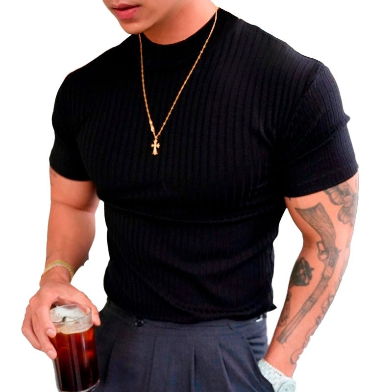 Camiseta canelada gola alta masculina